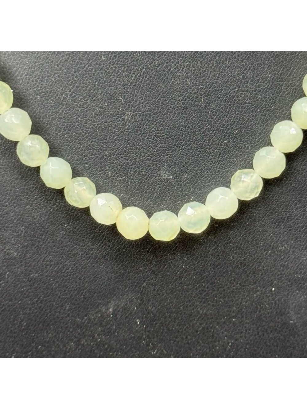 Faceted Green Jade Beaded Necklace Sterling Silver Clasp 19g Elegant Gemstone